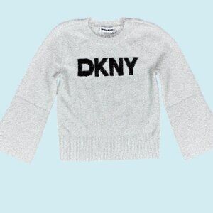 DKNY Sweater Women's Small Silver Gray Sparkle Holiday Boxy Bell Long Sleeve NWT